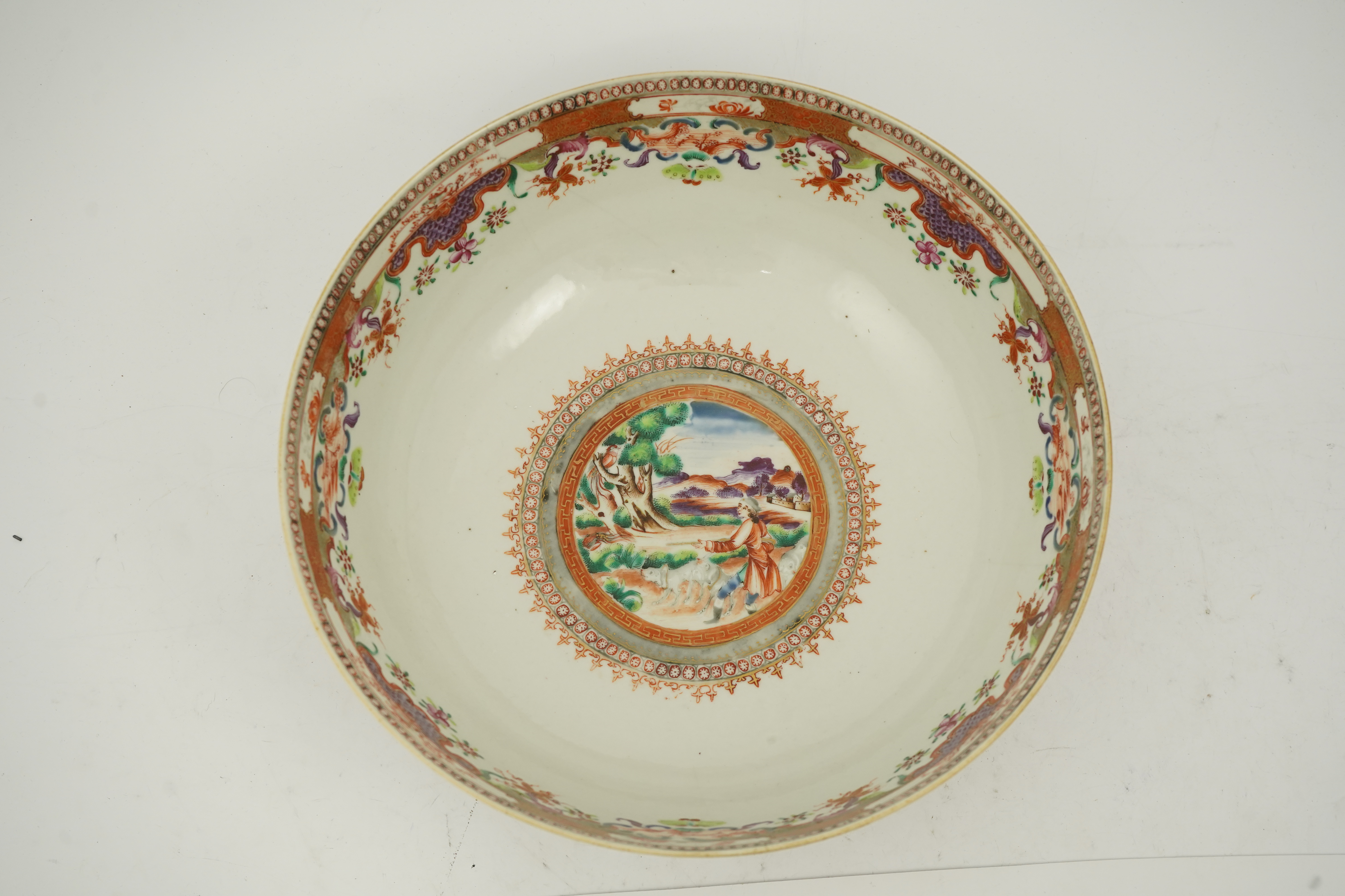 A Chinese export European subject ‘hunting’ punch bowl, Qianlong period